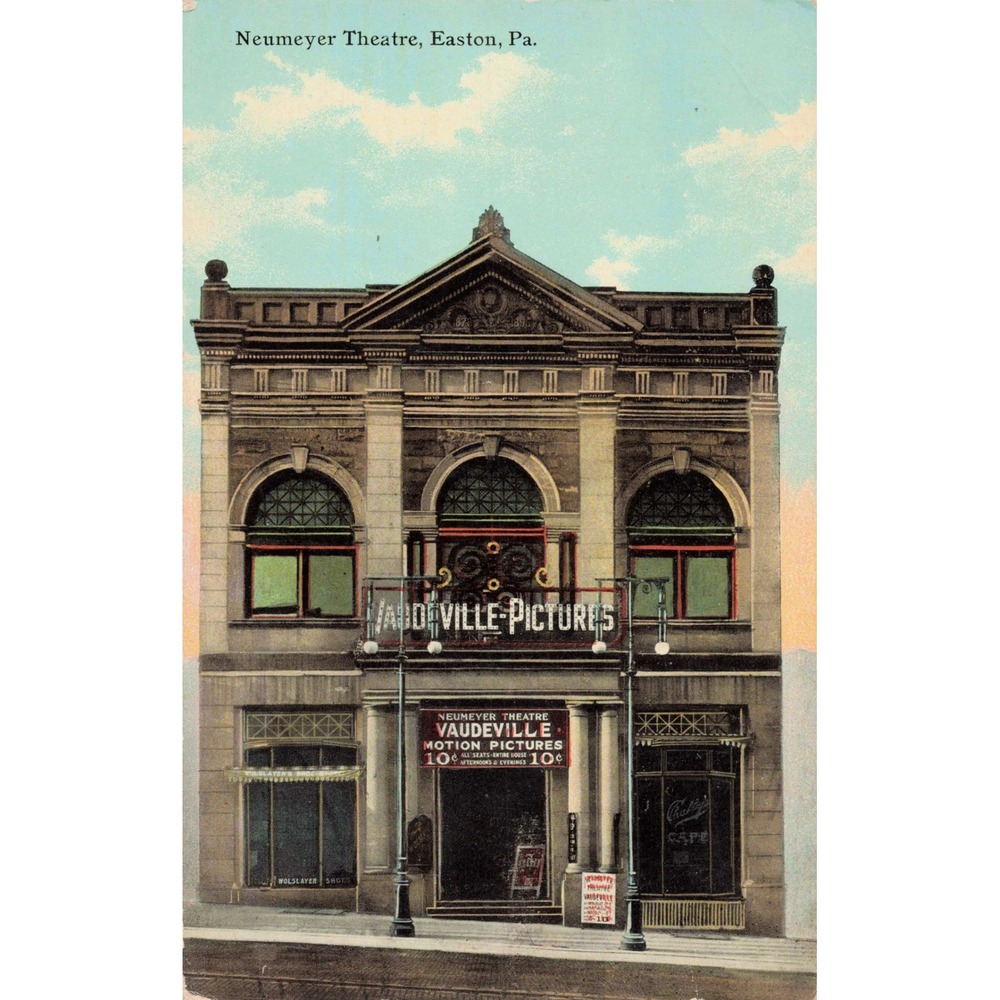 Easton Pennsylvania PA Neumeyer Theatre Vaudeville Motion Pictures Postcard 1913
